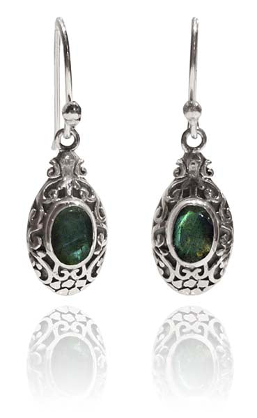 Small Bali Oval with Stone Earrings Labradorite