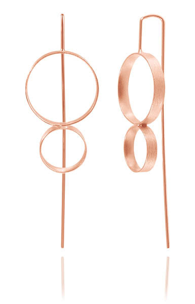 Berlin Rose Gold Plated Brushed Double Circle Pin Earrings