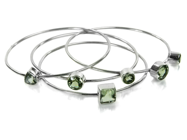 Four Stacked Jaipuri Stone Bangles Green Amethyst