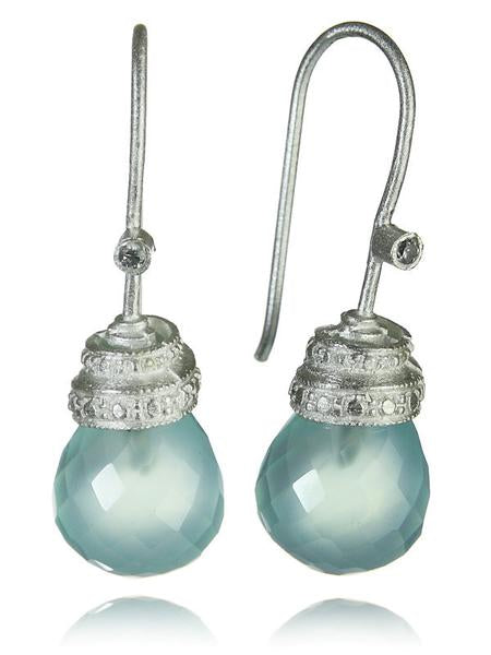 Jaipuri Mogul Quartz Drop Earrings Aqua Chalcedony