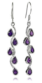 Vertical Stone Leaf Drop Earrings Amethyst