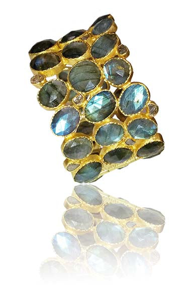 Mosaic Jaipur Cobblestone Cuff Labradorite with Rough Cut Diamond (Triple Line)