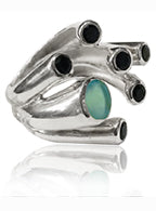 Desert Print Ring Aqua Chalcedony and Black Onyx 7