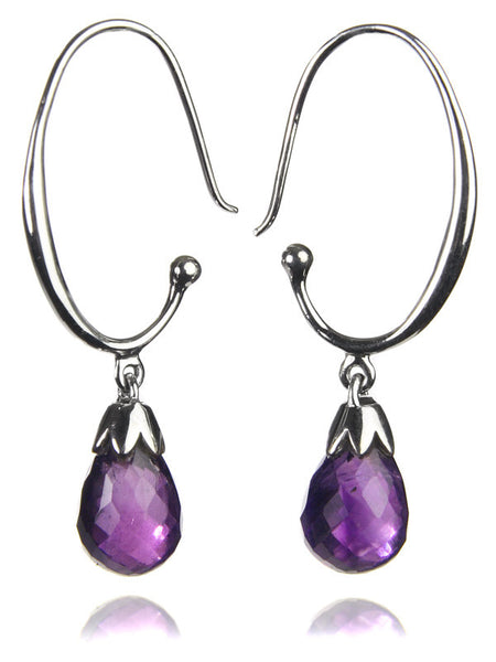 Jaipuri Circular Gemstone Drop Earrings (Amethyst)