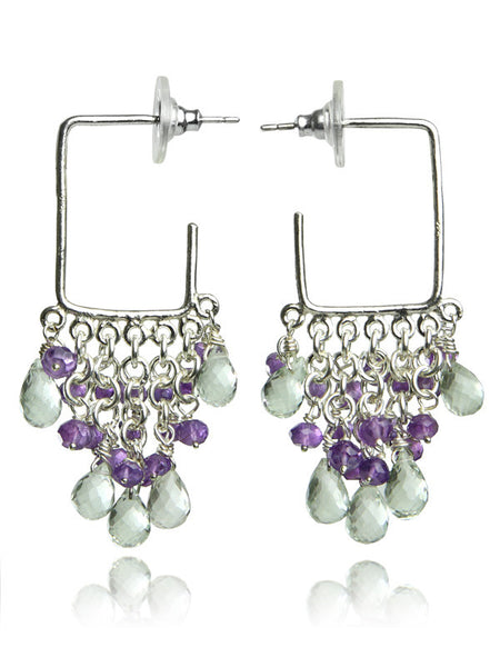 ITALIAN QUADRATO CLUSTER EARRINGS (GREEN AMETHYST/AMETHYST)