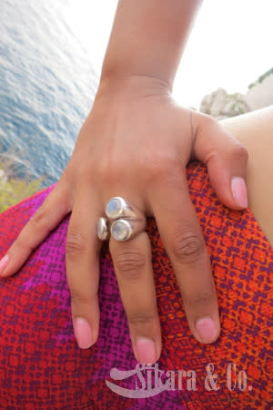 Three Stone Jaipuri Non-Connect Ring Amethyst and Black Rutile Quartz