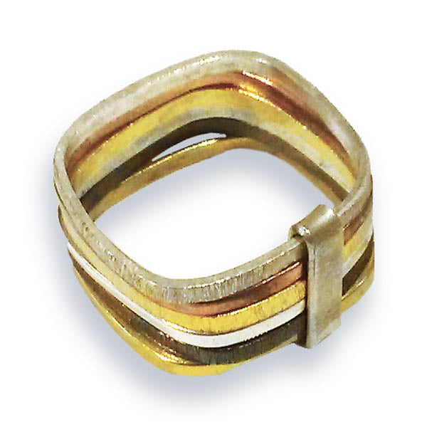 Six Multi Habimah Square Stacked Ring