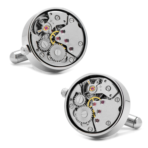 Steampunk Silver Watch Movement Cufflinks