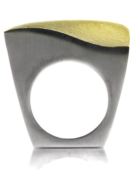 18K Gold Plated/Silver Bilbao Curved Square Ring