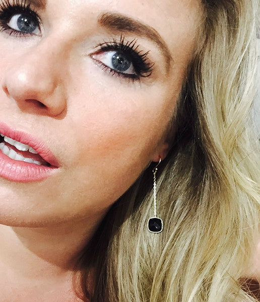 Milano Long Cushion Earrings Black Onyx