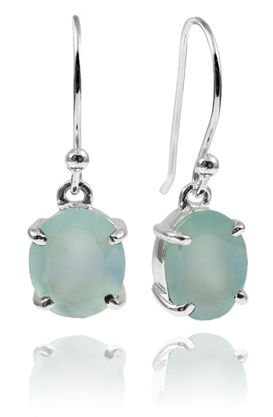 Da Vinci Four Prong Oval Earrings Aqua Chalcedony