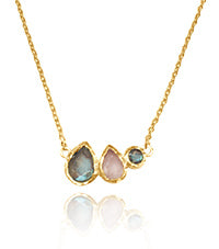 Three Peacock Drop Necklace Labradorite Rose Quartz