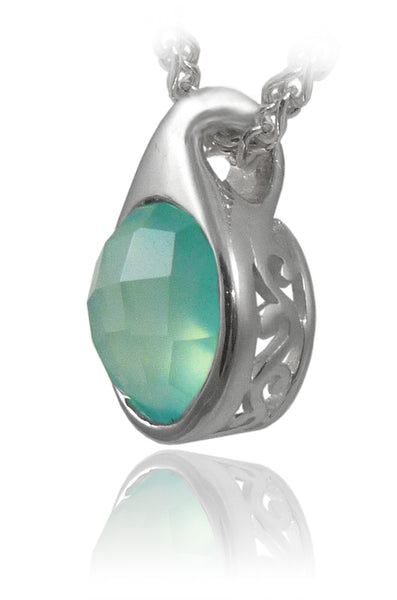 Modern Side Arabesque Cutout Stone Pendant Aqua Chalcedony
