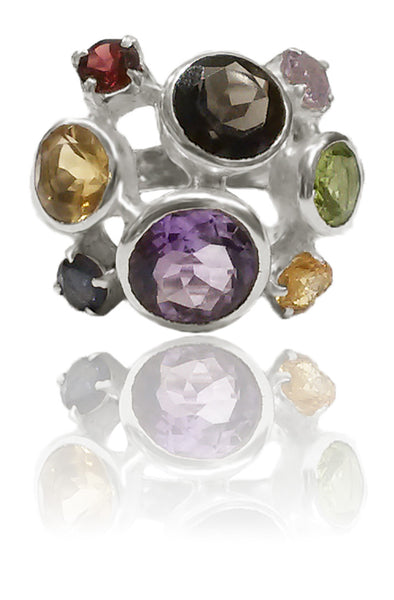 Eight Stone Free Style Bubble Ring Mixed Stones