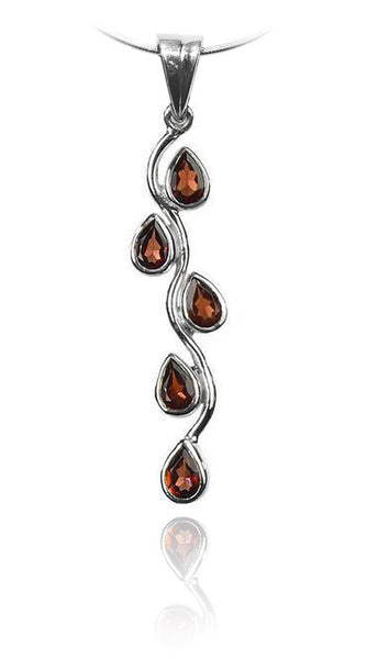 Vertical Five Stone Leaf Drop Pendant Garnet