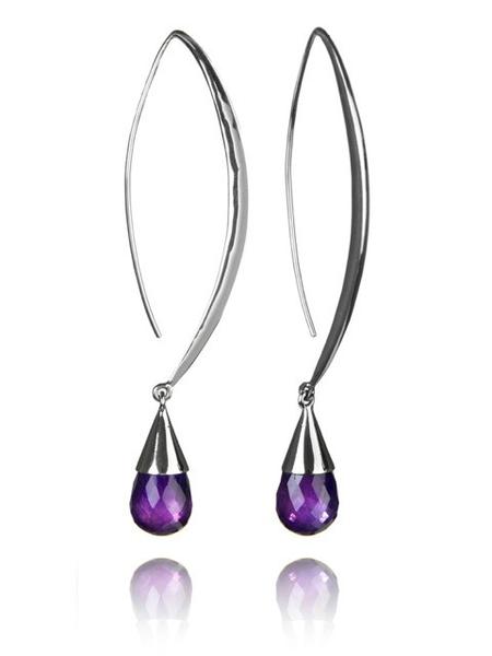 Long Curved Gemstone Drop Earrings Amethyst