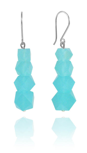 Four Stone Glacier Drop Earrings Blue Chalcedony