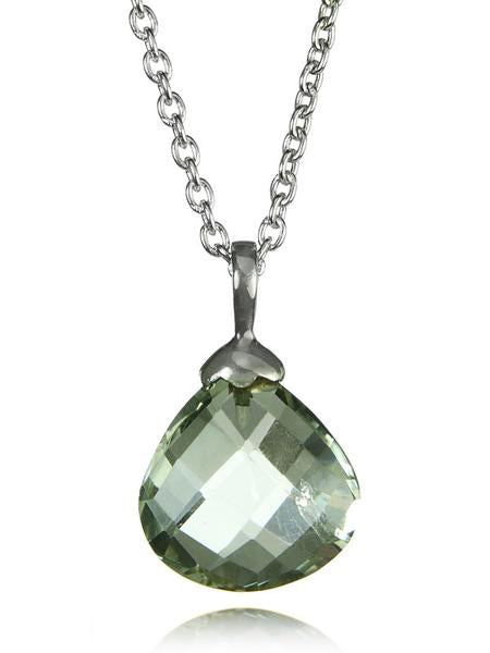 Jaipuri Quartz Drop Pendant with Chain Green Amethyst