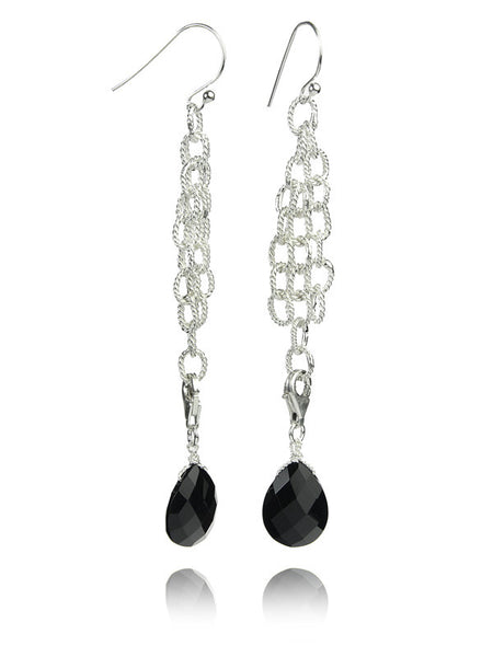 Triple Chained Quartz Drop Earrings (Black Onyx)