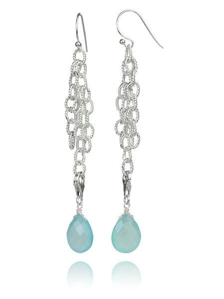 Triple Chained Quartz Drop Earrings (Aqua Chalcedony)