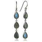 Jaipuri Three Stone Tear Drop Earrings (Labradorite)