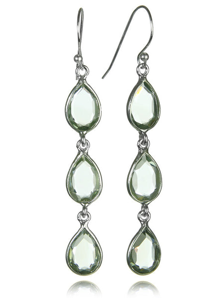 Japuri Three Stone Tear Drop Earrings (Green Amethyst)