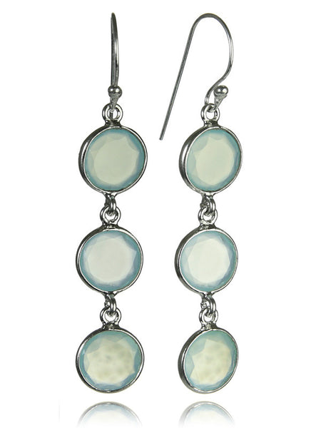 Three Circle Drop Earrings (Aqua Chalcedony)