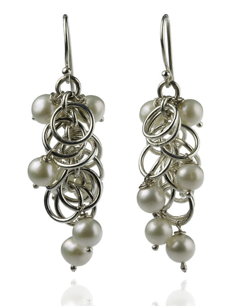 Bombay Multi Pearl and Silver Circle Earrings Clusters