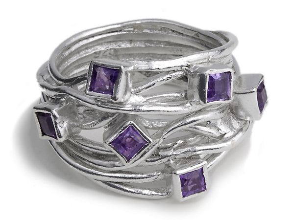 Geometric Stone Set in Wire Twist Ring