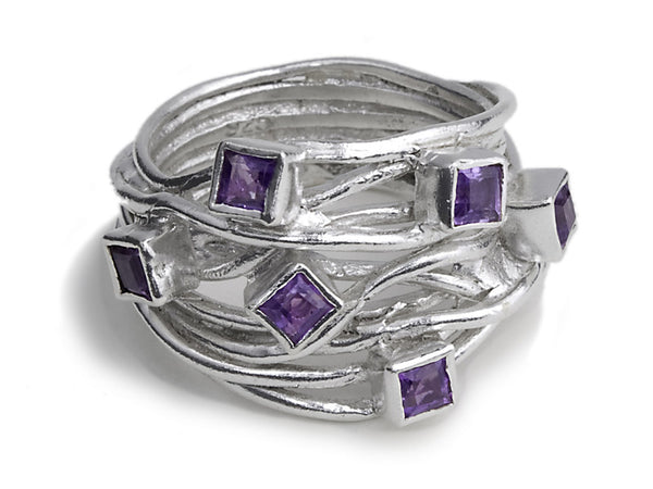 Geometric Stone Set in Wire Twist Ring