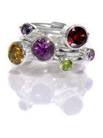 Three Stacked Band with Circle Stones (Mixed Stones)