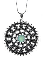 Medium Jaipuri Kundun Medallion - Oxidized (Aqua Chalcedony)