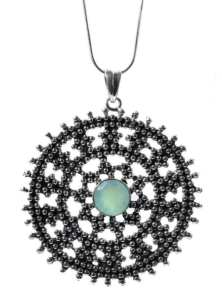 Medium Jaipuri Kundun Medallion - Oxidized (Aqua Chalcedony)