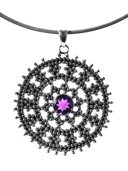 Medium Jaipuri Kundun Medallion - Oxidized (Amethyst)