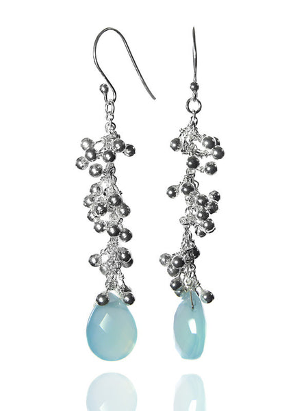Kathak Sunburst Drops with Faceted Stone (Aqua Chalcedony)