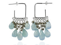 Italian Quadrato Cluster Earrings (Aqua Chalcedony & Smokey Quartz)