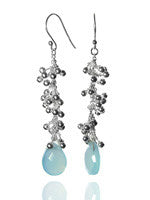 Kathak Sunburst Drops with Faceted Stone (Aqua Chalcedony)