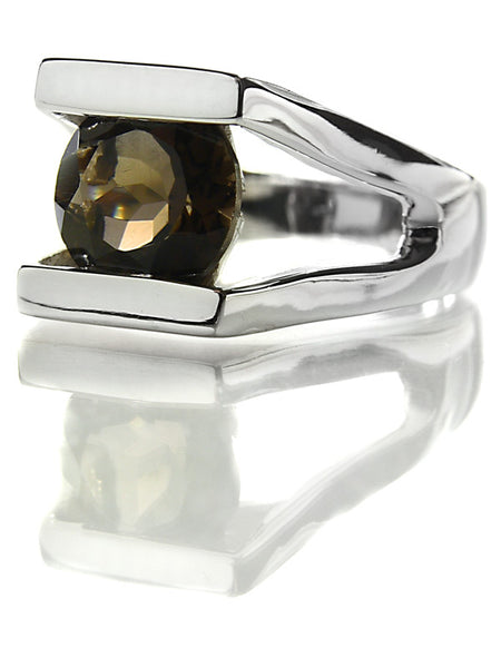 Small Faceted Circle Encased in Rectangular Ring Smokey Quartz