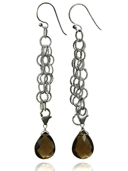 Triple Chained Quartz Drop Earrings (Smokey Quartz)