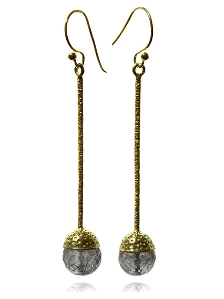 Milano 18-Kt Gold Plated Long Drops (Black Rutile Quartz)