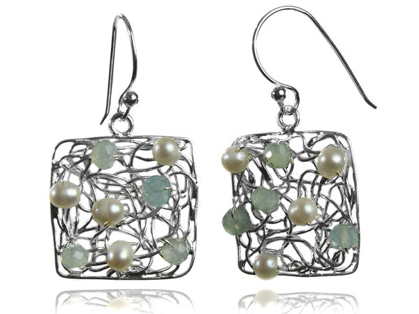 Square Mesh Gemstone Earrings