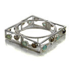 Square Bangle with Stones (Aqua Chalcedony/Smokey Quartz)