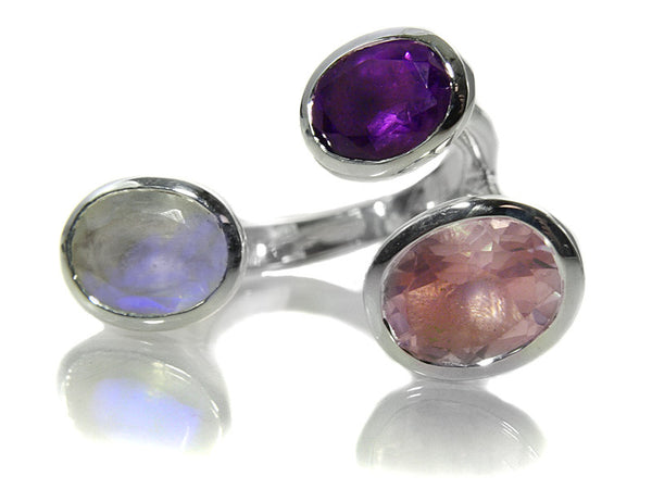Three Circle Stone Non-Connect (White Moonstone, Rose Quartz and Amethyst)