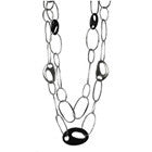 Art Deco Oval Silver and Wood Double Stranded Necklace