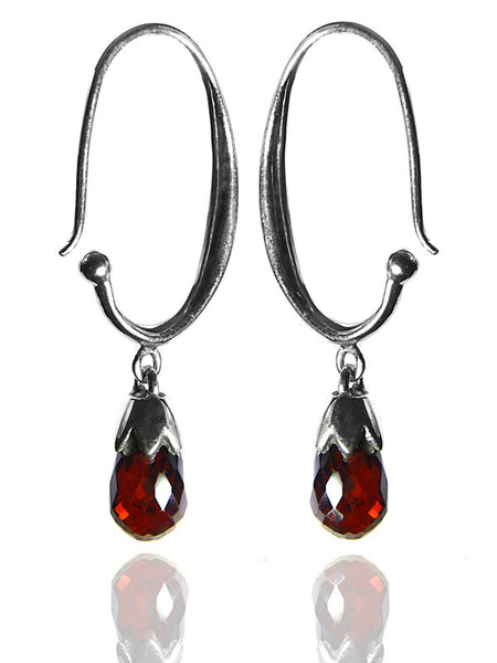 Jaipuri Circular Gemstone Drop Earrings (Garnet)