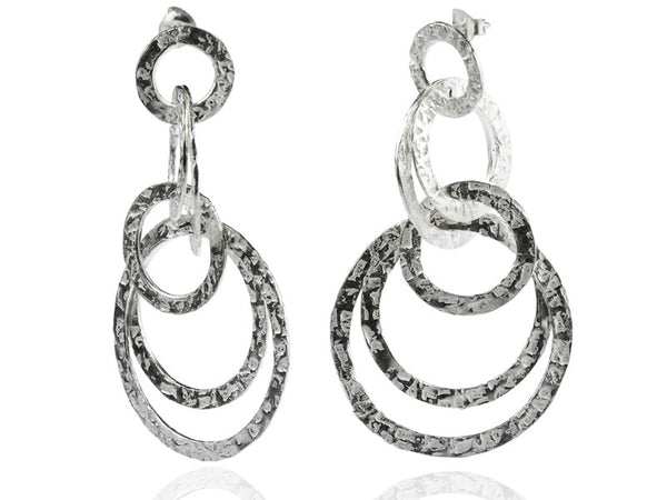 Six Battered Circle Link Earrings