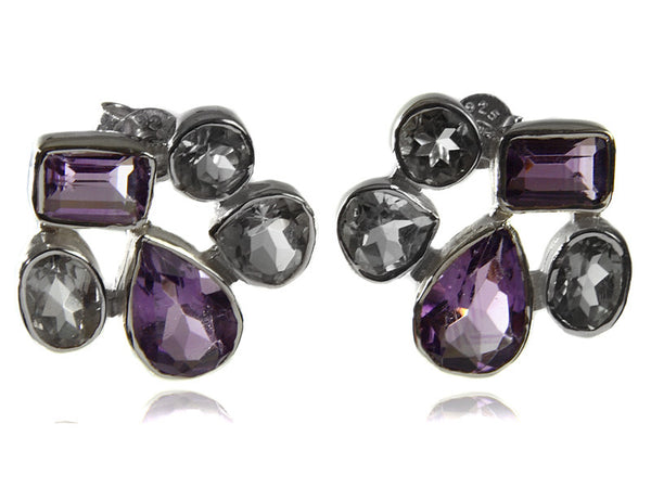 Five Stone Jaipuri Cluster Stud (Amethyst & Green Amethyst)