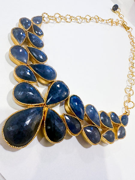 Large Serpentine Open Stone Bracelet - Blue Chalcedony