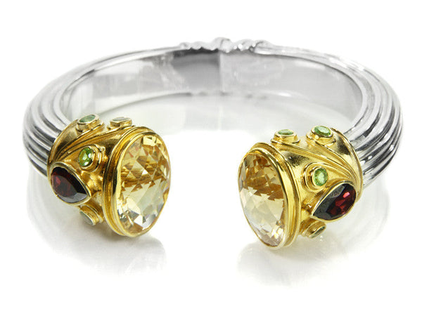 Large Serpentine Open Stone Bracelet - Citrine