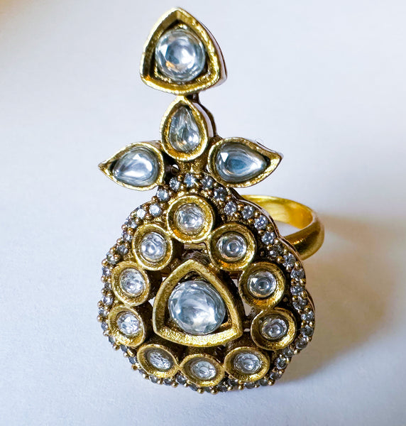 Gold Plated Rani Jaipuri Ring (Adjustable)